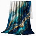 thumbnail image 2 of YShenghong Blue Turquoise And Gold Flowing Abstract Forms Printed Flannel Blanket, 2 of 7
