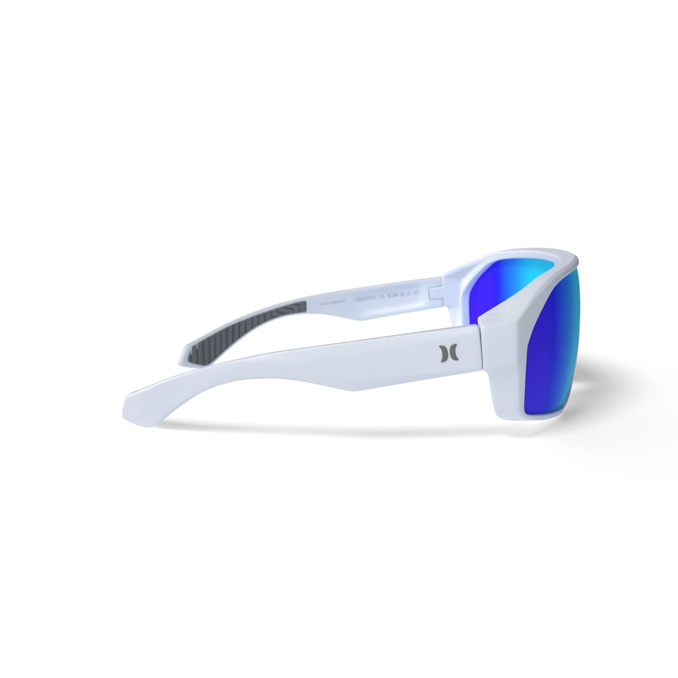 Hurley Scar - HSM1017PS_105, shield sunglass, white frame & smoke + ice blue mirror polarized lens + ar coating