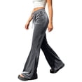 thumbnail image 4 of cocolona Womens Street High Waist Velour Pants Elastic Waist Straight Wide Leg Travel Pants with Pockets, 4 of 5