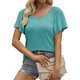 thumbnail image 4 of Camisa de manga corta para mujer, cuello en V plisado, manga con volantes, camisa con hombros descubiertos para mujer, Top para fiesta de vocación diaria de verano, verde esmeralda M, 4 of 6