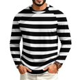 thumbnail image 2 of Dwelliawo Mens Crew Neck Pullover Tops Long Sleeve Stripes T Shirts Spring Fall Casual Loose Versatile Basic Tees Black XL, 2 of 3
