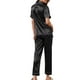 thumbnail image 3 of INSPIRAR CHIC Conjunto de Pijama de Día de la Madre para Mujeres con Camisa de Botones y Pantalones Noche 2 Pcs L Negro, 3 of 6