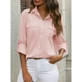 thumbnail image 3 of Women Linen Button Down Shirts Long Sleeve Blouse Casual Work Office Shirt Tunic Tops Pink L, 3 of 8