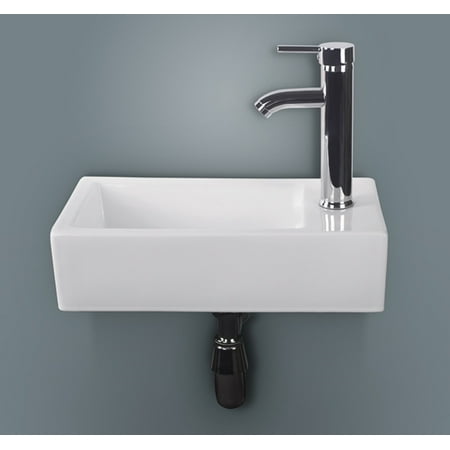 Rectangular White Porcelain Wall Mount Bathroom Vessel Sink Vanity Chrome