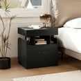 thumbnail image 2 of Gymax Nightsand w/ Charging Station Drawer & Sliding Top Storage Tray Open Shelves Black, 2 of 10