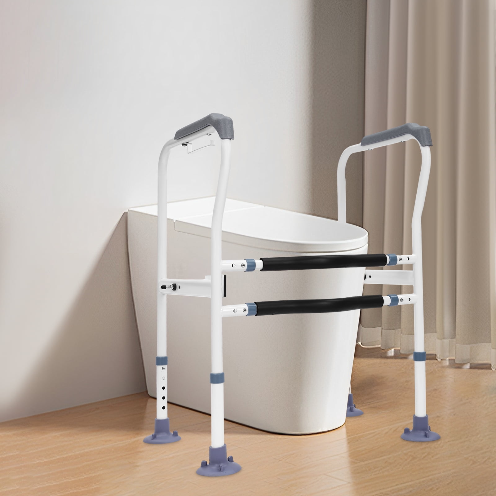 Toilet Safety Rails for Seniors, Adjustable Toilet Safety Frame with Handles, 440 Lb Heavy Duty Carbon Steel Toilet Support Rail, Height & Width Adjustable Bathroom Assist Grab Bar for Elderly