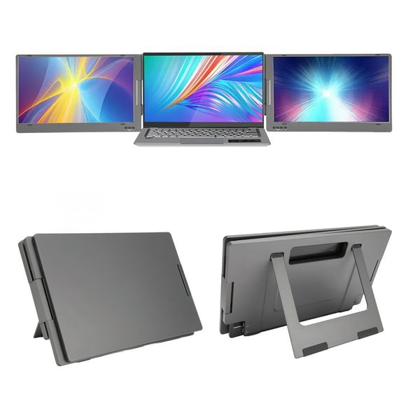 14in Triple Portable Monitor, 1080P HDR IPS Dual Screens Extender With Adjustable Stand For 15.6inch Laptops, Multitasking, 178 Viewing Angle