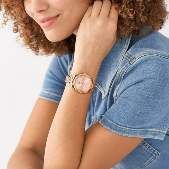 Fossil Scarlette Three-Hand Date Stainless Steel Watch - ES5258 Rose Gold One Size