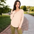 thumbnail image 4 of Women's Textured Knit Sweater with V-Neckline and Ribbed Sleeves - Large, Khaki, 4 of 6