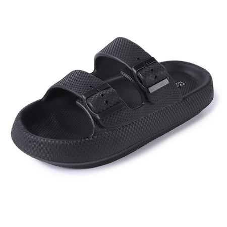 

HA-EMORE Cloud Slides Double Buckle Adjustable Summer Beach Pool Pillow Slippers Thick Sole Cushion EVA Sandals for Men Black