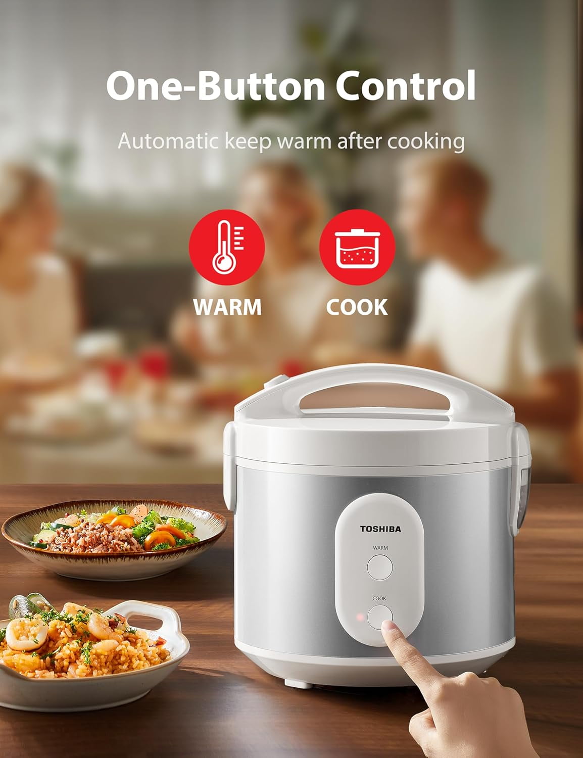 Rice Cooker & Steamer Simple 5.5 Cup with Non-Stick Pot, One-Touch Control for Family Meals