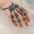 thumbnail image 3 of Halloween Skull Skeleton Metal Fingers Hand Bone Bracelet with Adjustable Ring Wristband Handmade Punk Jewelry for Women Girls(Silver), 3 of 6