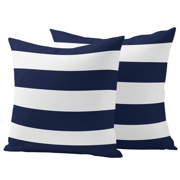 2 Pack Outdoor Waterproof Throw Pillow Covers,Navy Blue Stripe Summer Nautical Theme Decorative Square Patio Pillowcases for Chair Couch Sofa 16x16in