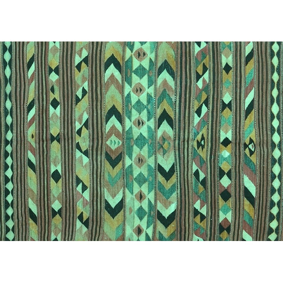 Ahgly Company Machine Washable Indoor Rectangle Oriental Turquoise Blue Traditional Area Rugs, 4' x 6'