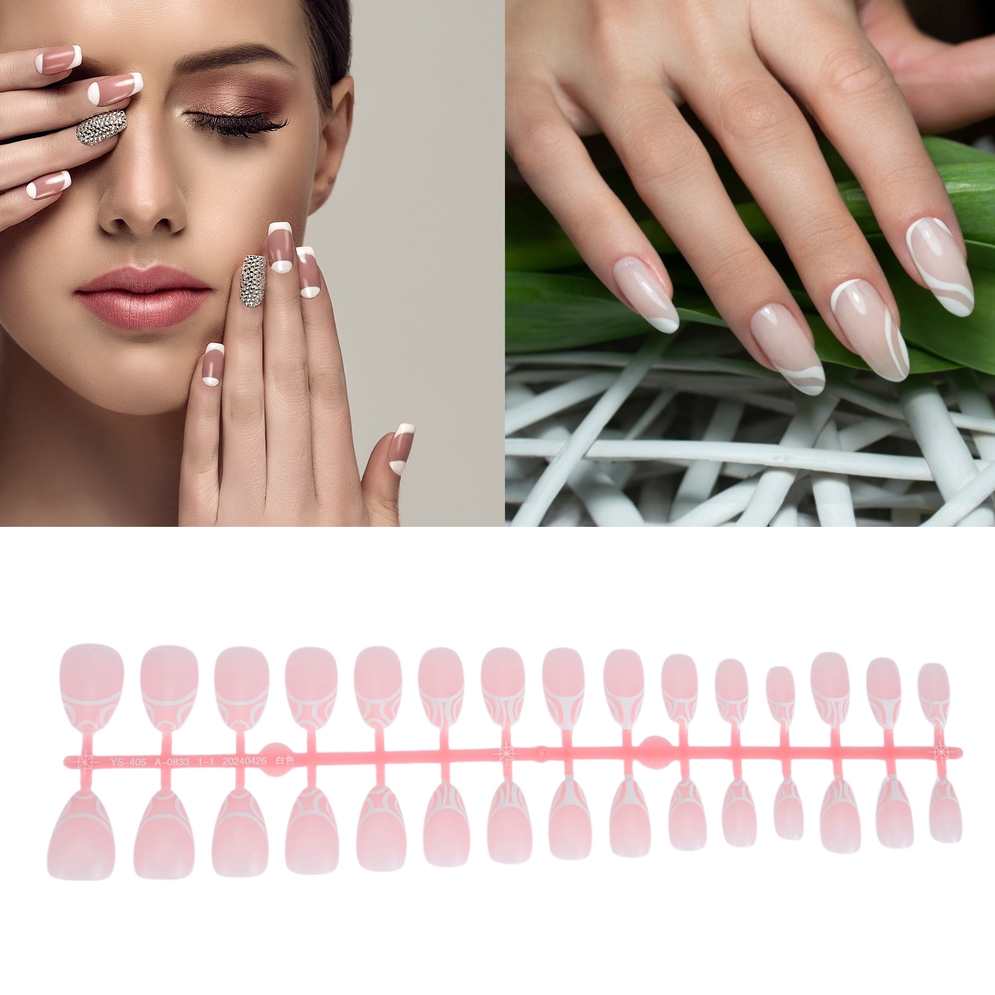 Unique Bargains French Almond Fake Nails White 4Sets/120Pcs 405-C2-3