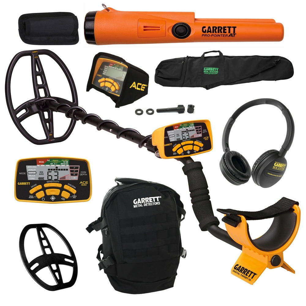 Garrett ACE 400 Metal Detector w/ DD Coil, ProPointer AT, Daypack and Carry Bag