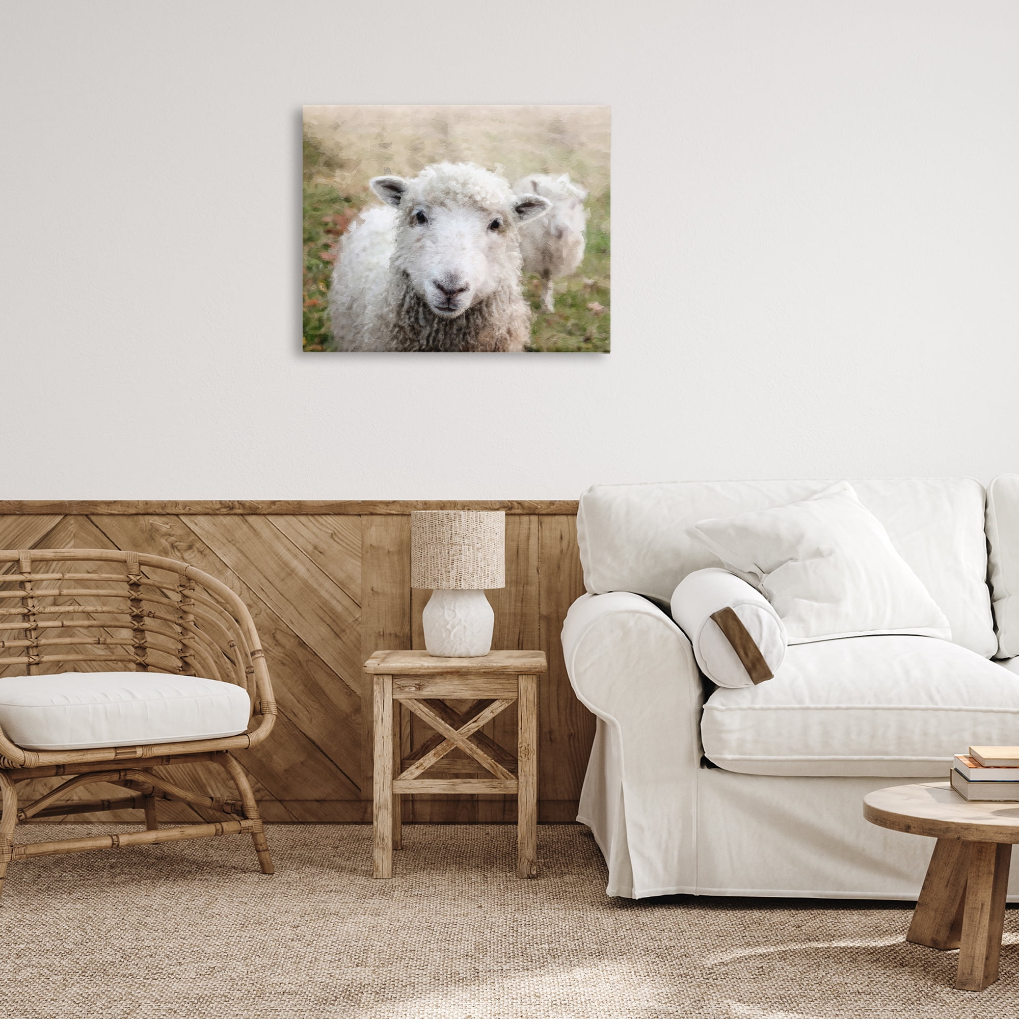 Stupell Industries Close Up Sheep Gaze Animals & Insects Painting Gallery Wrapped Canvas Art Print Wall Art, 30 x 24