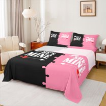 jejeloiu Mr And Mrs Twin Sheet Sets,Couple Gifts Twin Fitted Sheet,Pink Black Flat Sheet For Men Women,Super Cozy Room Decor,3-Piece