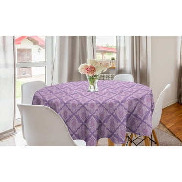 Oriental Round Tablecloth, Ornamental Violet Tones Design with a Bohemian Vibe, Circle Table Cloth Cover for Dining Room Kitchen Decor, 60", Mauve Pale Mauve, by Ambesonne