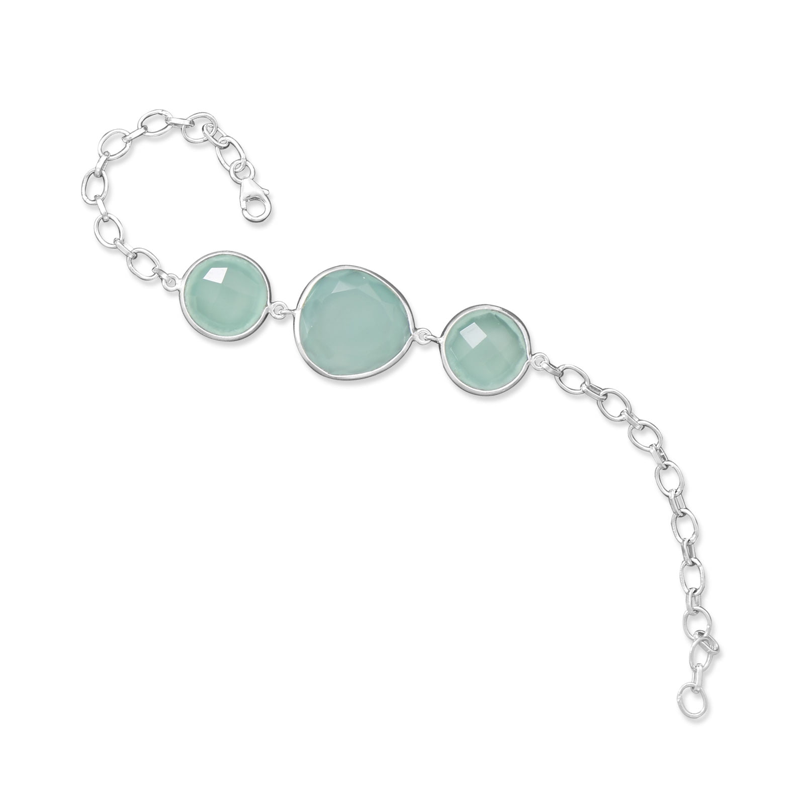 Sterling Silver Sea Green Chalcedony Link Bracelet with Three Stones by unknown
