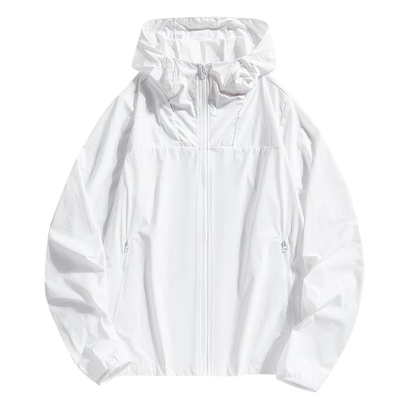 Xfvqtps Mens and Womens Light Jacket Hoodie Color Block Zipper Long Sleeves Waterproof Breathable Sun Protection Summer Shirts UV for Outdoor Hiking White