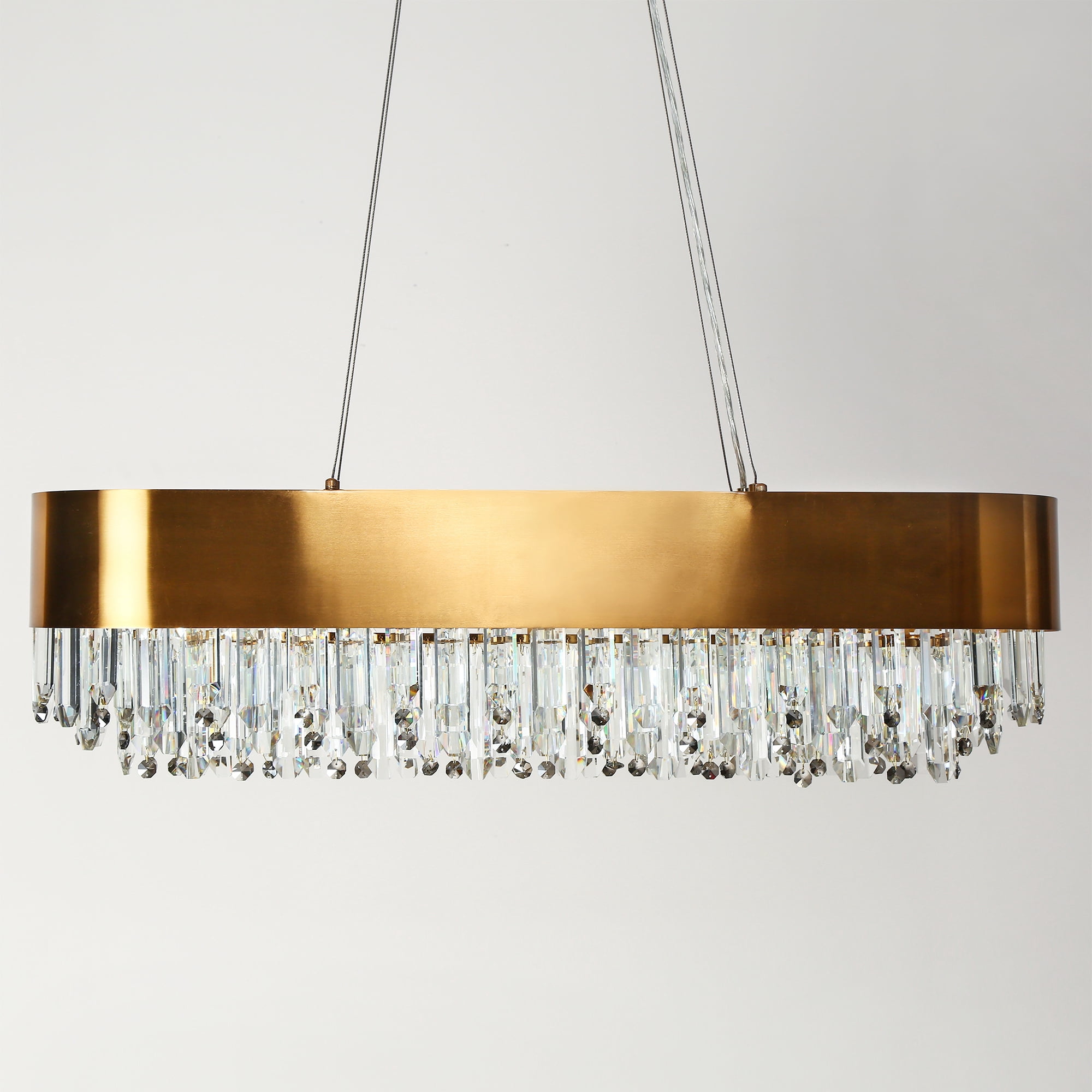 LNC Icarium 10 -Light Polished Gold and Crystal Glam Textured glass Geometric Large Hanging Kitchen island light