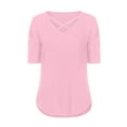 thumbnail image 5 of LEAVINGSUO Summer Tops for Women Ladies Tops Women Casual Short Sleeve Flared Sleeves V-Neck Solid Loose T-Shirt Blouse Tops, 5 of 7