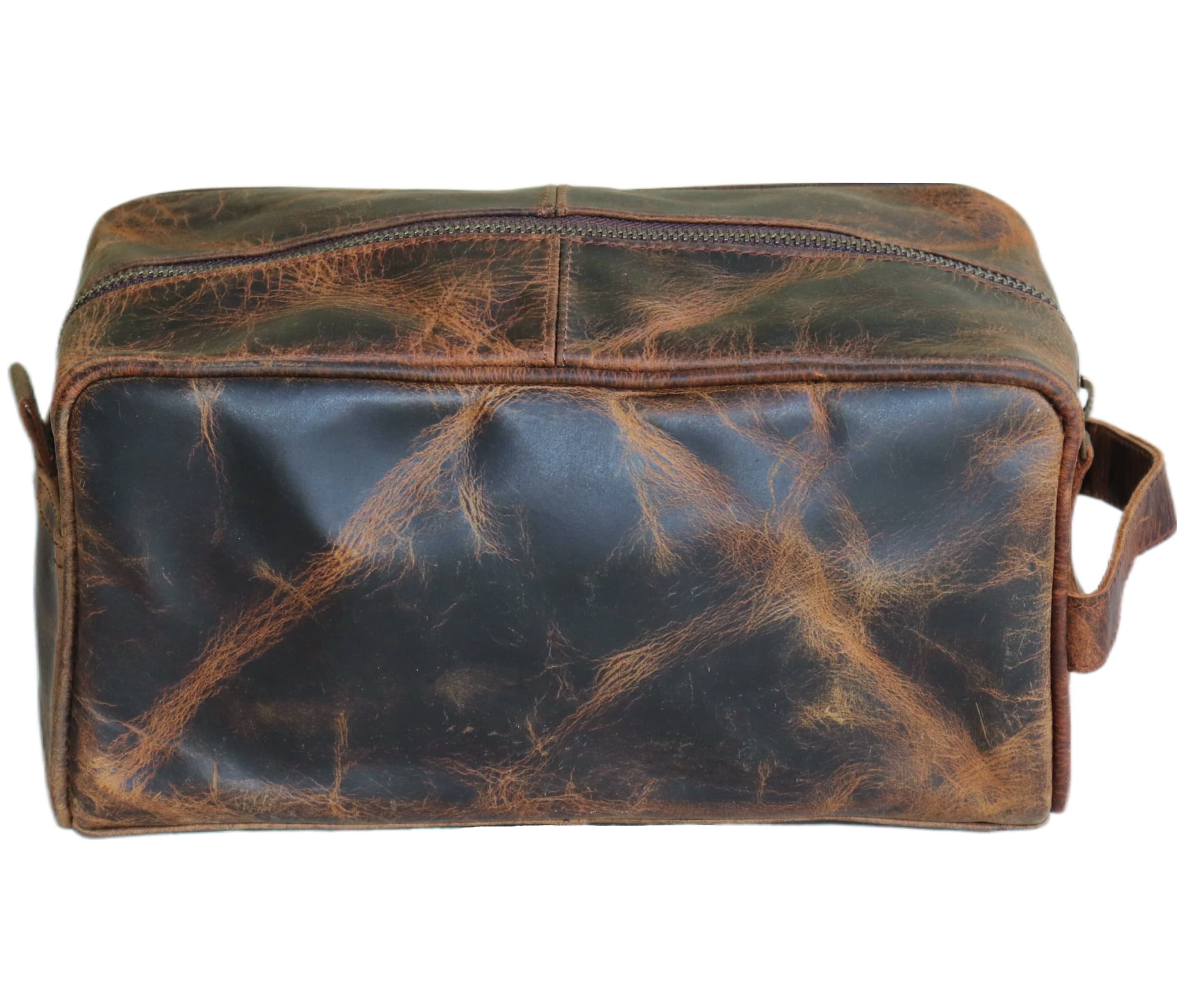 Jaald Leather Toiletry Bag Dopp Kit for Men & Women Travel Groomsmen Gift Makeup Organizer Zippered Cosmetic Pouch Toiletries Storage Case