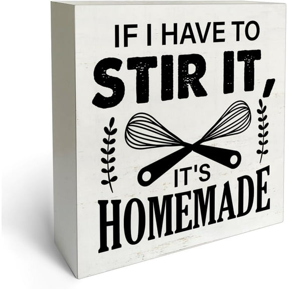 Zomyto 7"x7" Funny Kitchen Sign Kitchen Quotes Decor If I Have to Stir It Its Homemade Wooden Block Sign Rustic Style Home Kitchen Counter Table Shelf Decorations