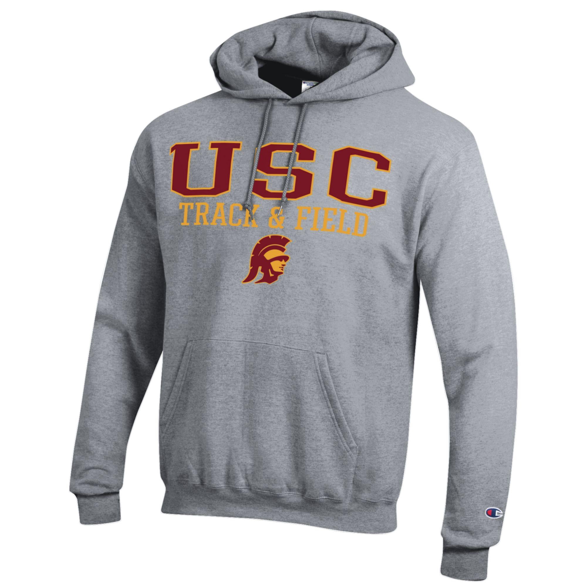 Men's Champion  Gray USC Trojans Track & Field Stack Powerblend Pullover Hoodie