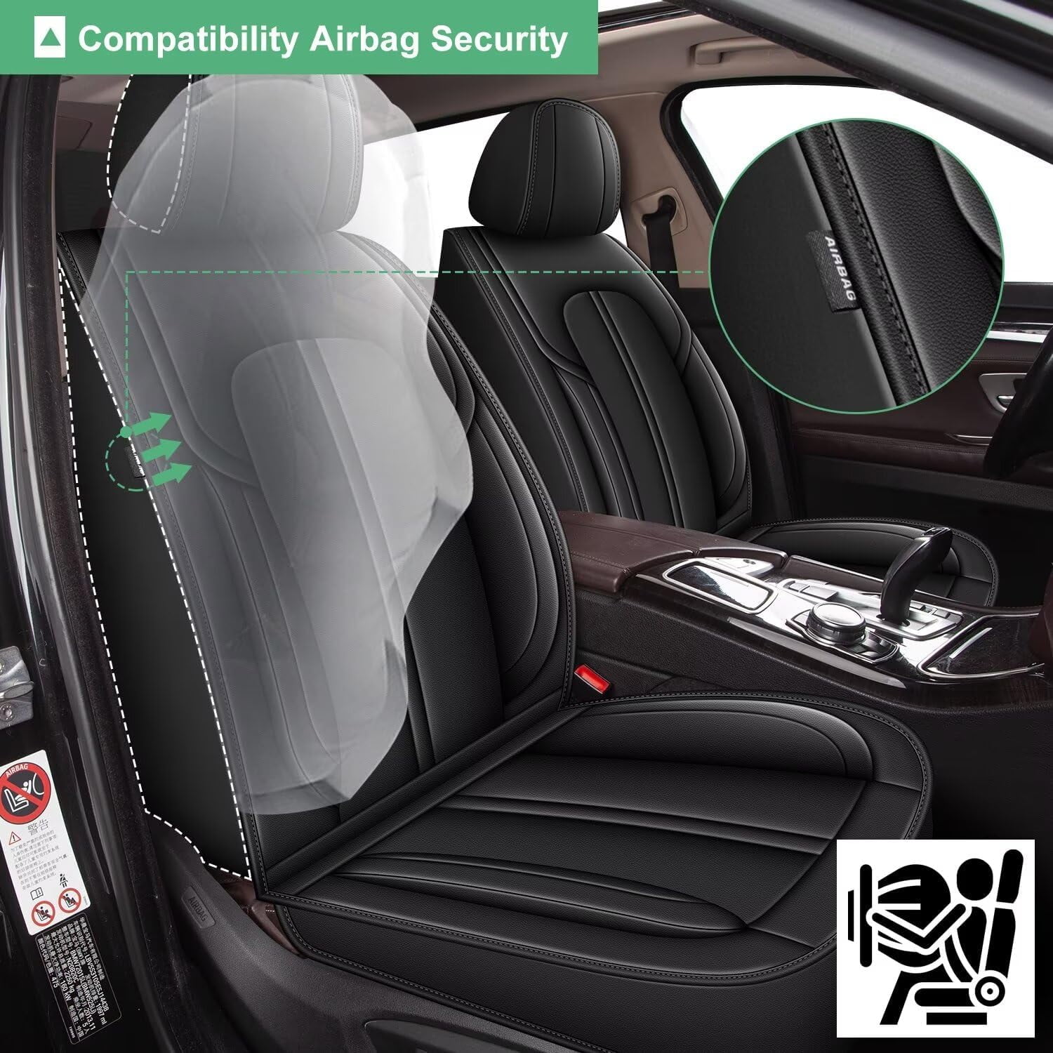 DIKSOAKR Car Seat Covers Fit for Ford F-150 2009-2025: First Row 2PCS Faux Leather Seat Covers Waterproof Automotive Seat Cushion Protector(2 Seats,Black)