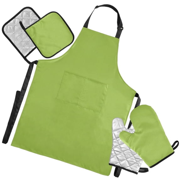 Ryvnso Green Kitchen Apron Oven Mitts Set Pot Holders