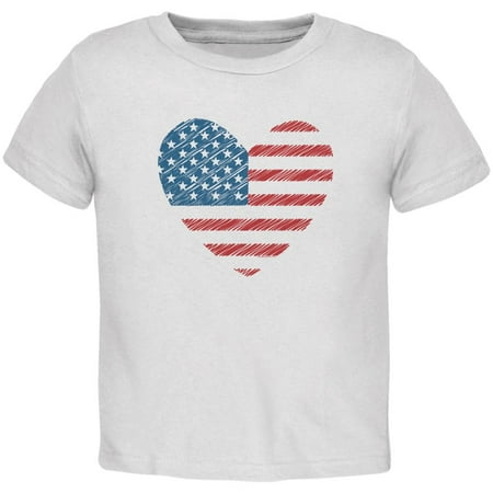 

4th of July Scribble American Flag Heart White Toddler T-Shirt - 3T