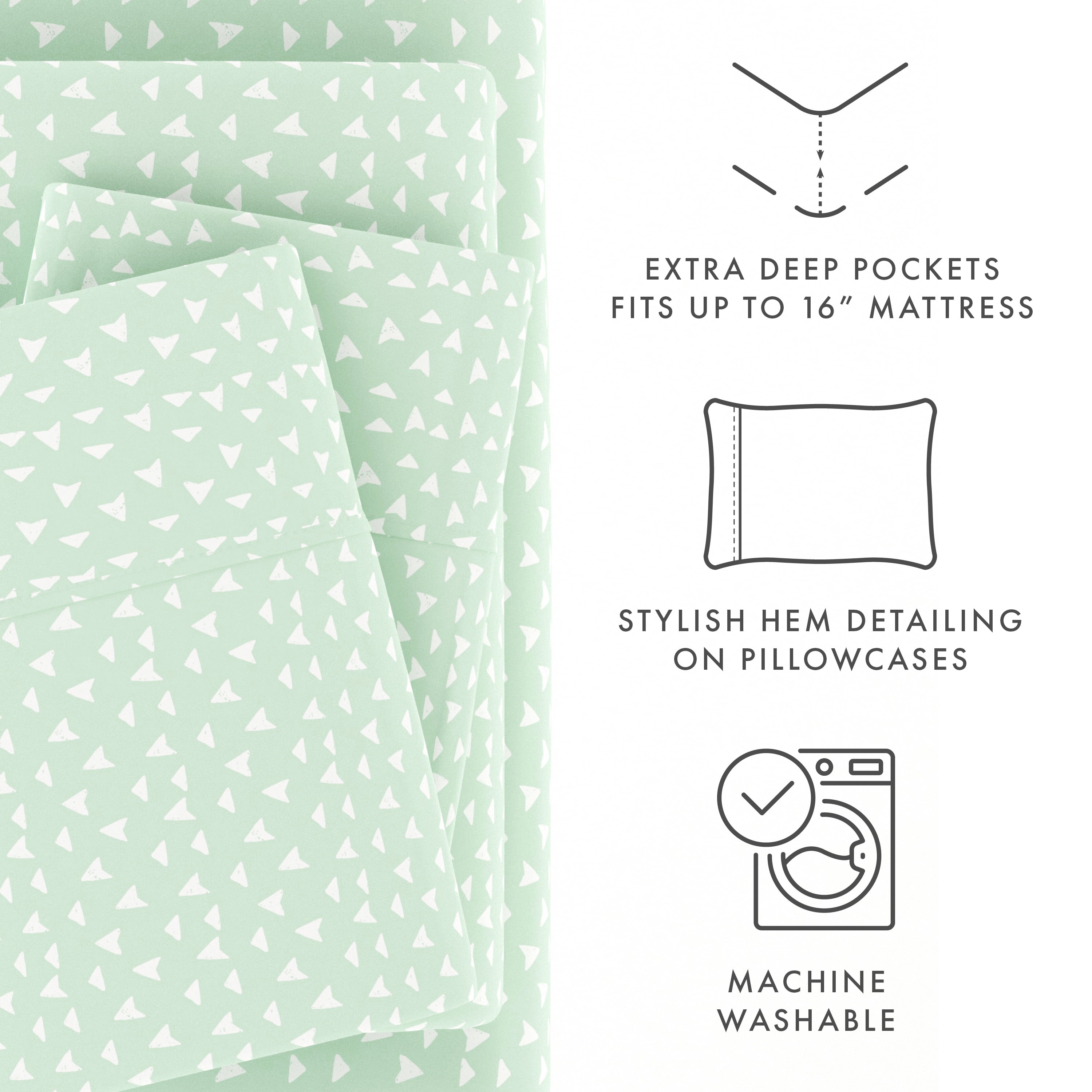 Noble Linens 4 Piece Pattern Microfiber Bed Sheets Set, Jade Urban Arrows, Full