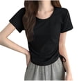 thumbnail image 1 of FRSASU Womens Summer Tops Trendy Ruched Short Sleeve Tunic Tshirts Crew Neck Pullover T Shirts Fashion Solid Color Tops Black M(M), 1 of 7