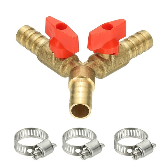 3 Way Shut Off Ball Valve, 4/9" Y Shaped Hose Fitting with Switch, Red, 1 Pcs