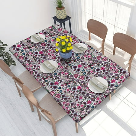 

Home Deluxe Tablecloth Sugar Skull Head Waterproof Elastic Rim Edged Table Cover- For Christmas Parties And Picnics 4ft