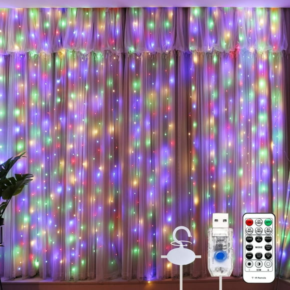 Cortina String Lights SINAMER 600LED multicolor de 6 x 3 m