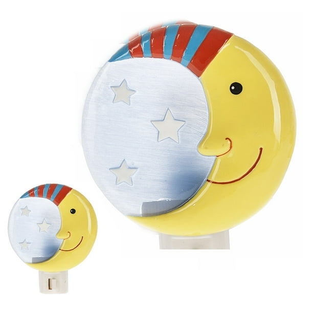 Smiling Crescent Moon Painted Resin Shade Night Light By Ganz