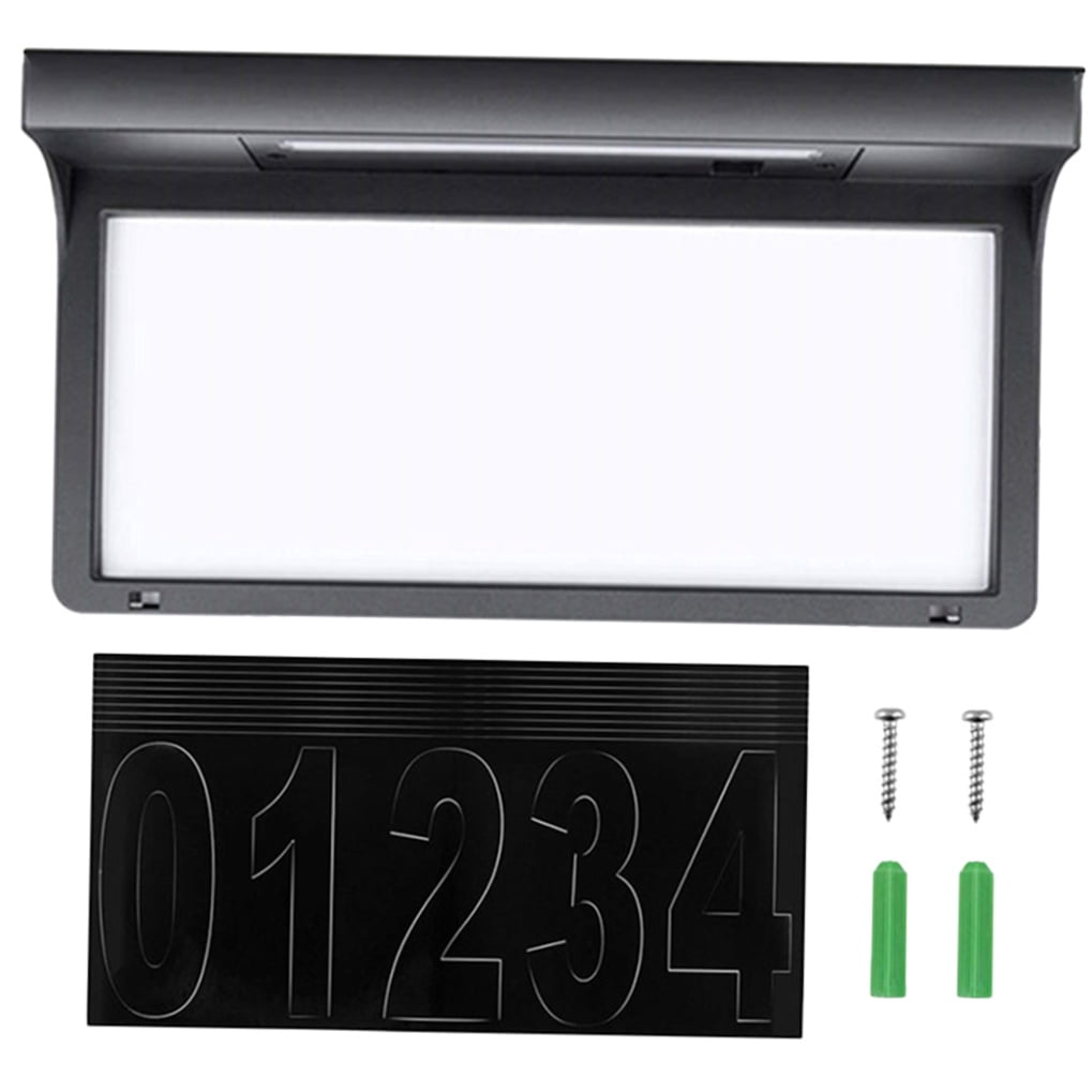 LEORX 1Set Solar Powered Address Number Plaque for Outside Black Rectangular Modern Style