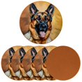 thumbnail image 2 of Shepherd Dog Luxury Microfiber Leather Round Coasters Set of 6 - 11x11 cm/4.3x4.3 in Drink Coasters for Home, Office, and Bar Use, 2 of 6