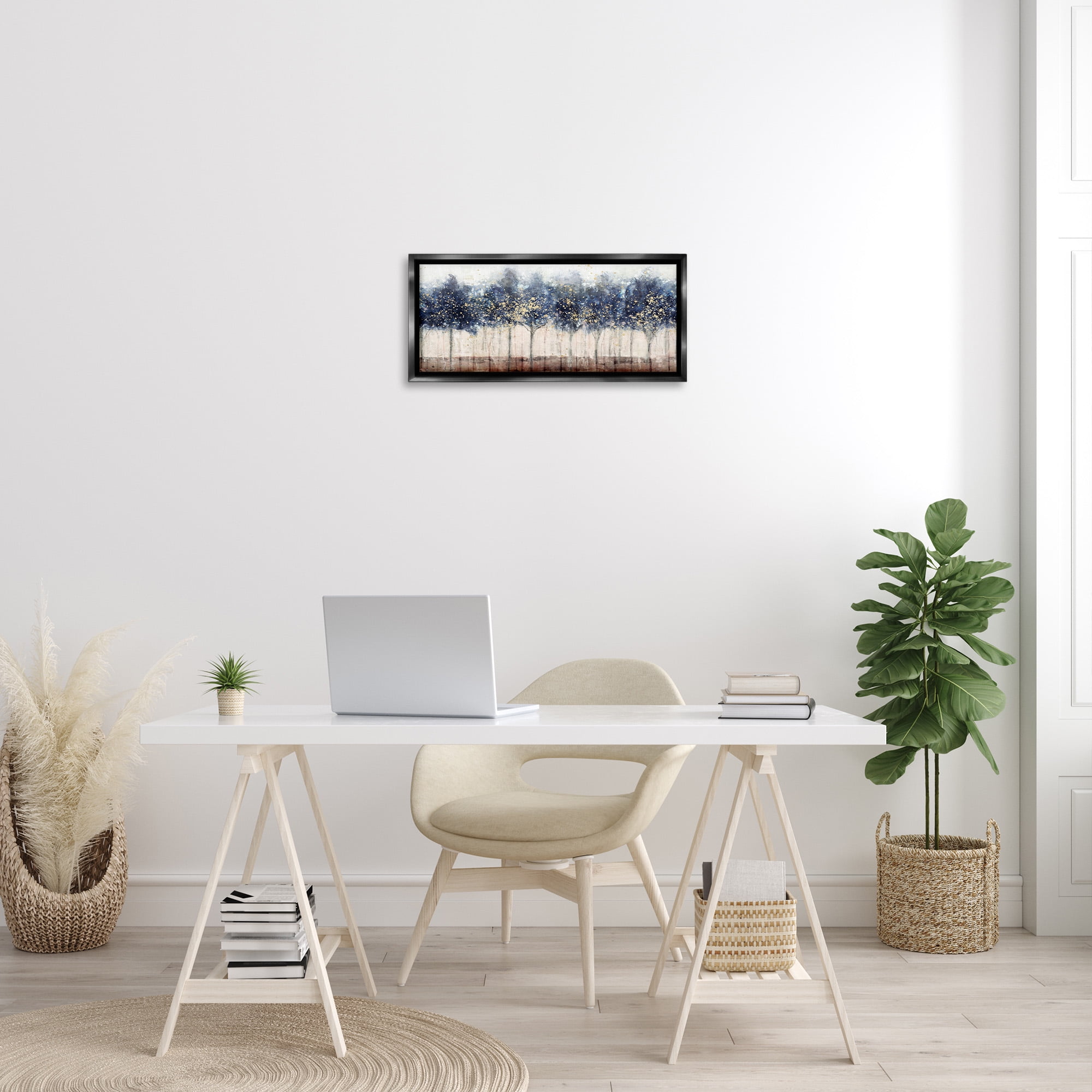 Stupell Industries Trees with Modern Splash Landscape Painting Black Floater Framed Canvas Art Print Wall Art, 25 x 11