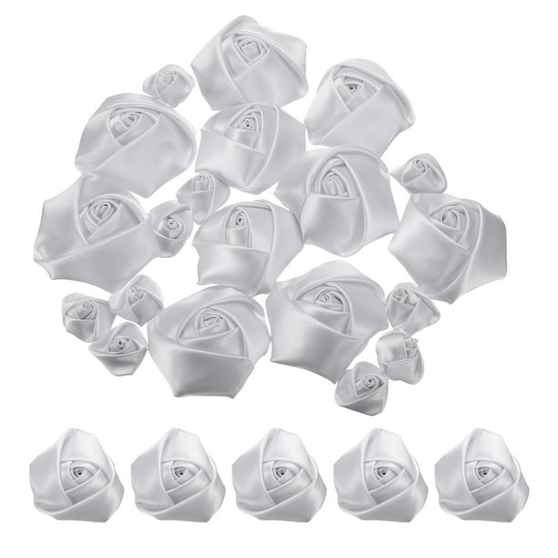 20 piezas 2 tamaños rosas de cinta de satén 2.5cm/5cm rosas de cinta de telas artificiales para accesorios de manualidades (plata)