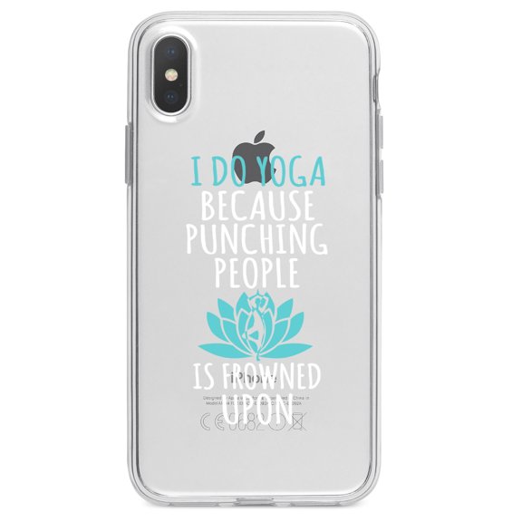 DistinctInk Clear Shockproof Hybrid Case for iPhone XS Max (6.5" Screen) - TPU Bumper Acrylic Back Tempered Glass Screen Protector - I Do Yoga Punching People Frowned Upon