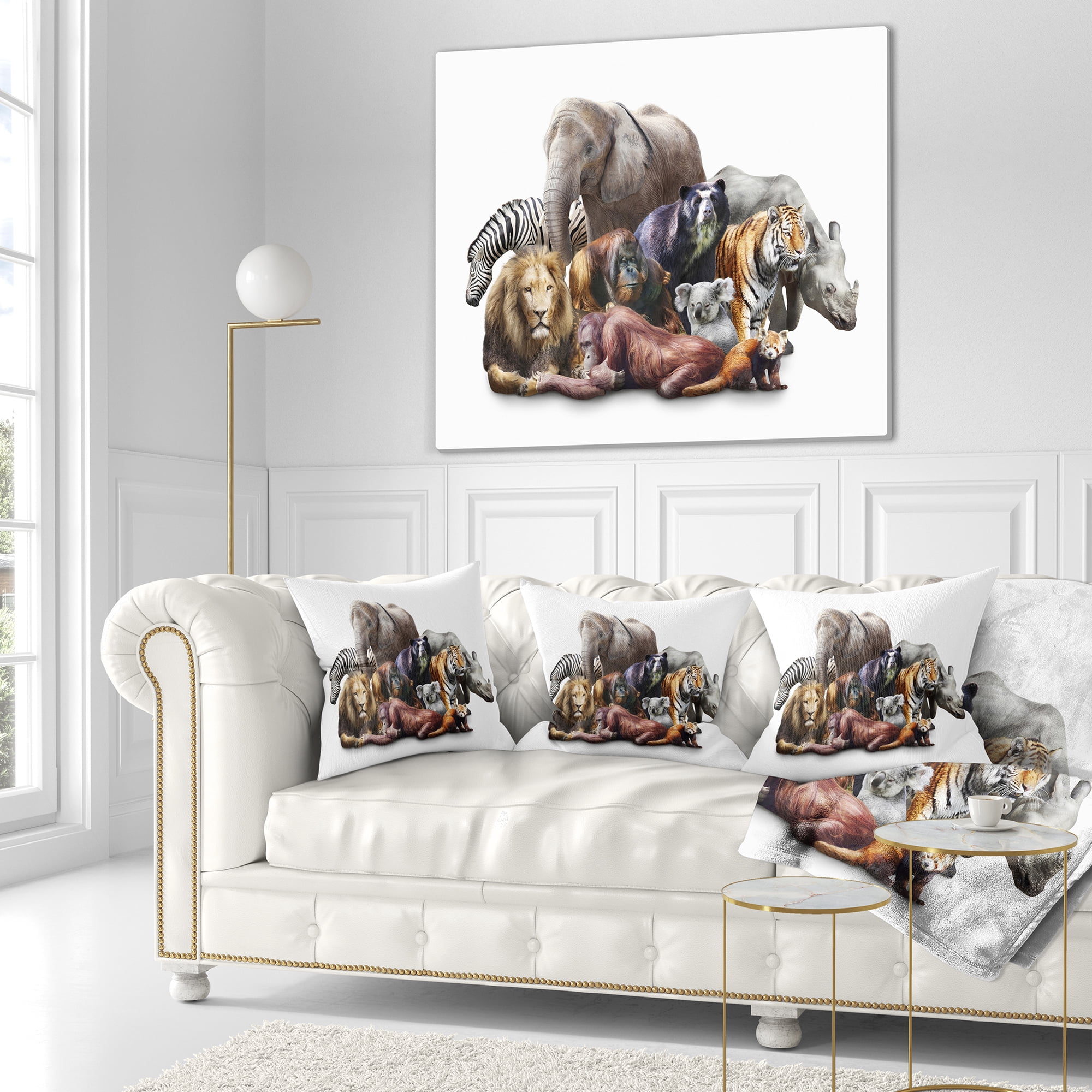 Designart Animals on White Background - Abstract Throw Pillow - 16x16