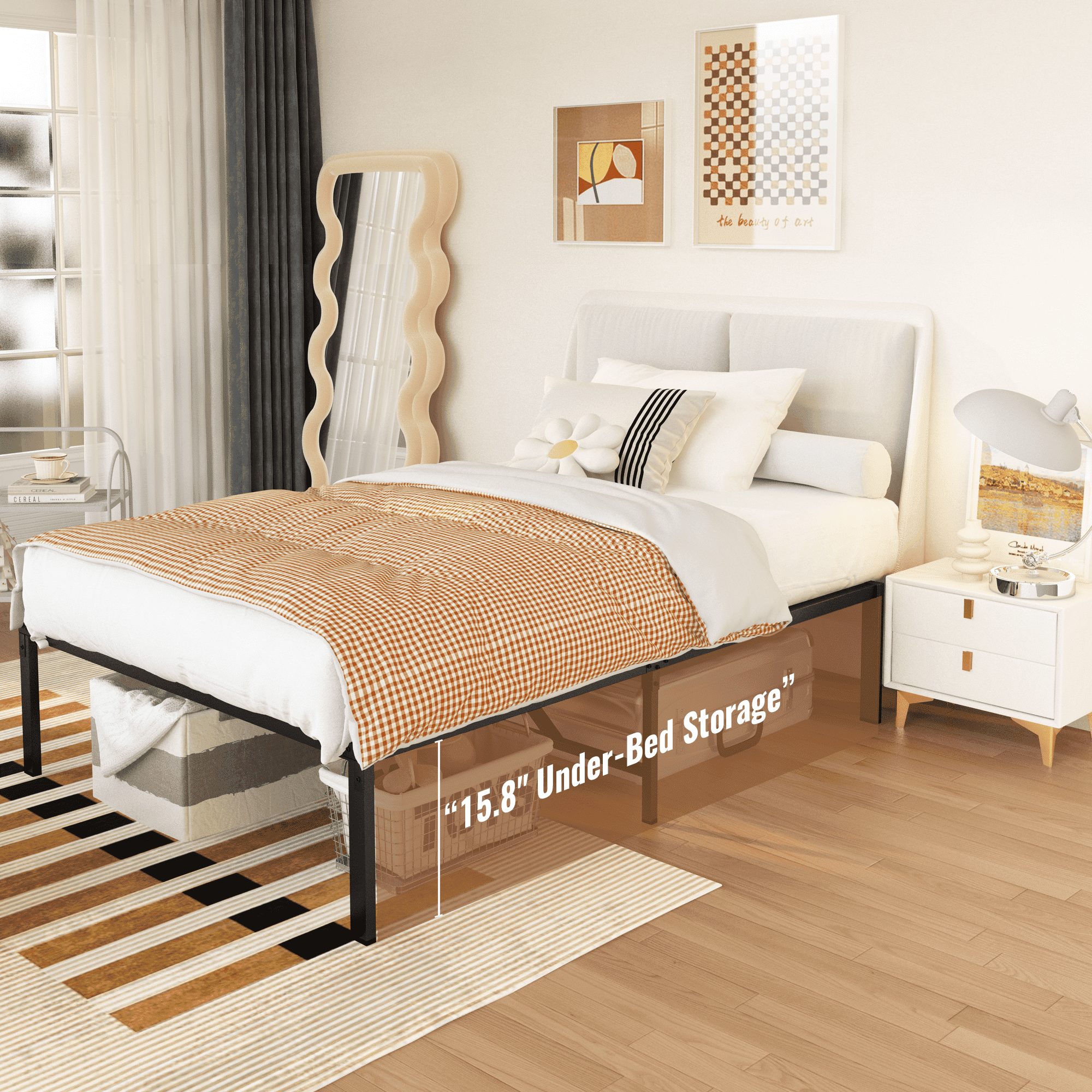 Baxluxe 15-inch oversized double bed frame, heavy-duty metal double platform bed frame, no spring mattress required, no noise, easy to assemble, black