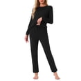 thumbnail image 2 of Conjunto de pijama de manga larga para mujer INSPIRE CHIC, sudadera de punto impresa con estrellas, 2 piezas, ropa de dormir, color negro, 2 of 5