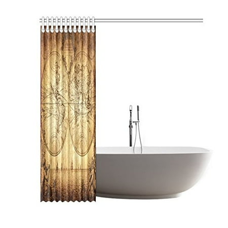 Gckg Vintage World Map Shower Curtain Hooks 60x72 Inches Yellow