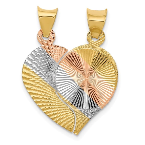 FB Jewels 14K Yellow Gold & Rhodium Polished & D/C Break a Part Heart Pendant