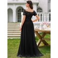 thumbnail image 2 of Black Floral Lace Boat Neck Chiffon Maxi Dress With Ruffle Hem A-Line, 2 of 30
